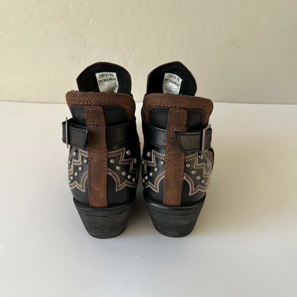 Durango Black and Brown Studded Western Ankle Bootie - Picture 5 of 8